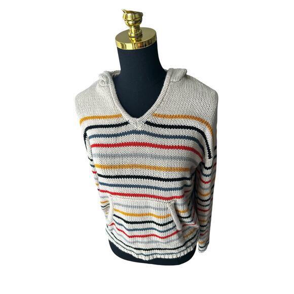 Chelsea & Theodore Tan Rainbow Stripe Oversized Hoodie Sweater Women’s Small - Picture 1 of 4